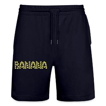 Cartoony banana typography - Stanley/Stella Trainer Unisex Organic Jogging Shorts - dark navy - Front - Nik (191cm) & Marisol (170cm)