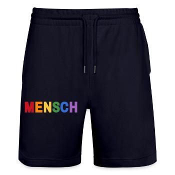 Mensch Pride Regenbogen T-Shirt - Stanley/Stella Unisex Bio Joggingshorts Trainer  - Dark navy - Vorne - Nik (191cm) & Marisol (170cm)