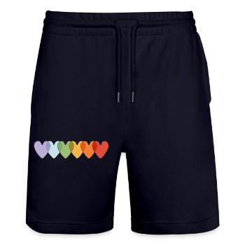Hearts in Pastel and Vibrant Gradient - Stanley/Stella Trainer Unisex Organic Jogging Shorts - dark navy - Front - Nik (191cm) & Marisol (170cm)