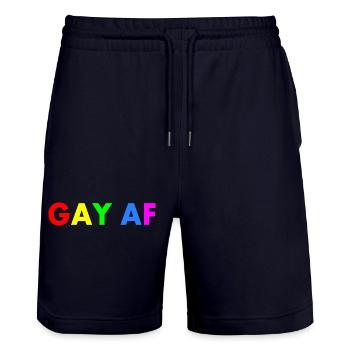 Gay af - Stanley/Stella Trainer Unisex Organic Jogging Shorts - dark navy - Front - Nik (191cm) & Marisol (170cm)