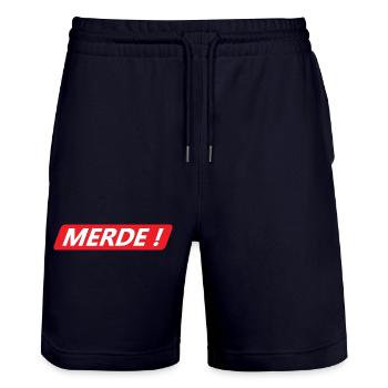 Merde ! - Short de jogging bio TRAINER Stanley/Stella unisexe - marine foncé - Devant - Nik (191cm) & Marisol (170cm)