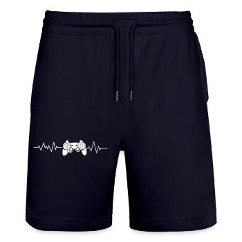Heartbeat with Controller Gaming Gaming Console - Stanley/Stella Trainer Unisex Organic Jogging Shorts - dark navy - Front - Nik (191cm) & Marisol (170cm)