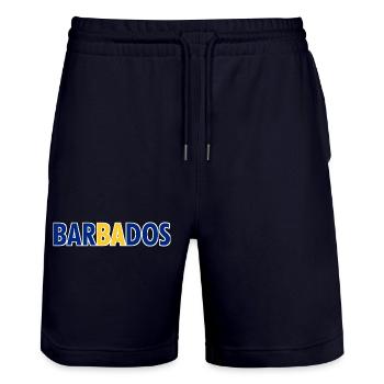 Barbados Lettering - Caribbean - Island - Stanley/Stella Trainer Unisex Organic Jogging Shorts - dark navy - Front - Nik (191cm) & Marisol (170cm)