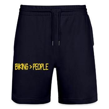 Biking>People Funny Saying Bicycle - Stanley/Stella Trainer Unisex Organic Jogging Shorts - dark navy - Front - Nik (191cm) & Marisol (170cm)