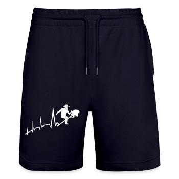 Hobby Horse Heartbeat Hobby Horsing - Stanley/Stella Trainer Unisex Organic Jogging Shorts - dark navy - Front - Nik (191cm) & Marisol (170cm)