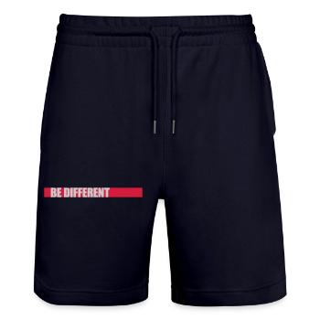 Be different Logo Design - Stanley/Stella Trainer Unisex Organic Jogging Shorts - dark navy - Front - Nik (191cm) & Marisol (170cm)