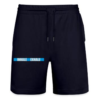 inhale exhale yoga quote - Stanley/Stella Trainer Unisex Organic Jogging Shorts - dark navy - Front - Nik (191cm) & Marisol (170cm)