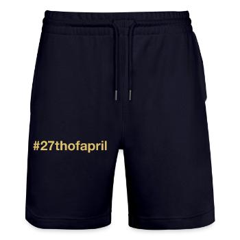 born on April 27 Birthday birthday - Stanley/Stella Trainer Unisex Organic Jogging Shorts - dark navy - Front - Nik (191cm) & Marisol (170cm)