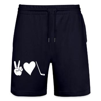Hockey Players Hockey - Stanley/Stella Trainer Unisex Organic Jogging Shorts - dark navy - Front - Nik (191cm) & Marisol (170cm)