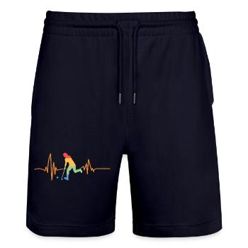 Field Hockey Players Heartbeat Field Hockey - Stanley/Stella Trainer Unisex Organic Jogging Shorts - dark navy - Front - Nik (191cm) & Marisol (170cm)