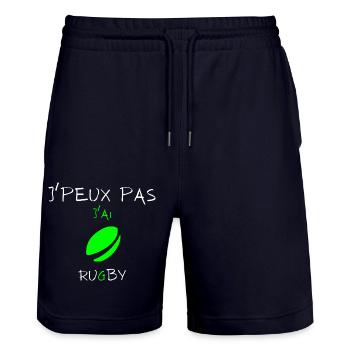 j'peux pas j'ai rugby - Short de jogging bio TRAINER Stanley/Stella unisexe - marine foncé - Devant - Nik (191cm) & Marisol (170cm)