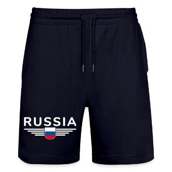 T-shirt Russie – Fierté et tradition - Short de jogging bio TRAINER Stanley/Stella unisexe - marine foncé - Devant - Nik (191cm) & Marisol (170cm)