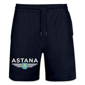 Astana Design – Moderne und Tradition - Stanley/Stella Unisex Bio Joggingshorts Trainer  - Dark navy - Vorne - Nik (191cm) & Marisol (170cm)