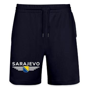 Sarajevo Bosnien Fan T-Shirt - Stanley/Stella Unisex Bio Joggingshorts Trainer  - Dark navy - Vorne - Nik (191cm) & Marisol (170cm)