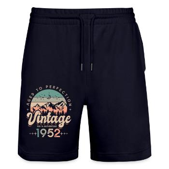 1952 Vintage anniversary 70 years - Stanley/Stella Trainer Unisex Organic Jogging Shorts - dark navy - Front - Nik (191cm) & Marisol (170cm)