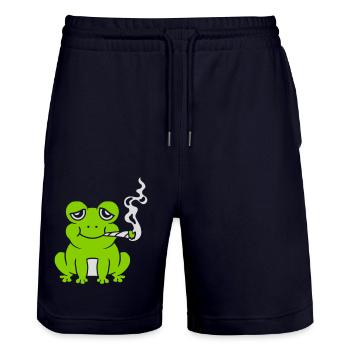 Weed Joint Frog Stoned - Stanley/Stella Trainer Unisex Organic Jogging Shorts - dark navy - Front - Nik (191cm) & Marisol (170cm)