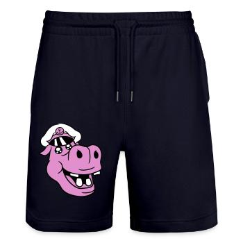 Hippopotamus Captain Face Funny Cute Cartoon Comic - Stanley/Stella Trainer Unisex Organic Jogging Shorts - dark navy - Front - Nik (191cm) & Marisol (170cm)