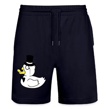 Sir Duck Top Hat Monocle Glasses Rich Mr. - Stanley/Stella Trainer Unisex Organic Jogging Shorts - dark navy - Front - Nik (191cm) & Marisol (170cm)