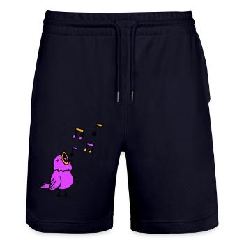 Musiknoten Singvogel Spatz singt zwitschert Musik - Stanley/Stella Unisex Bio Joggingshorts Trainer  - Dark navy - Vorne - Nik (191cm) & Marisol (170cm)