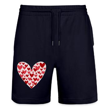 Viele Herzen Muster - Stanley/Stella Unisex Bio Joggingshorts Trainer  - Dark navy - Vorne - Nik (191cm) & Marisol (170cm)