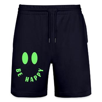 Be Happy - Smile - Positive Thinking - Stanley/Stella Trainer Unisex Organic Jogging Shorts - dark navy - Front - Nik (191cm) & Marisol (170cm)