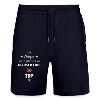 Le Véritable Marseillais au top - Short de jogging bio TRAINER Stanley/Stella unisexe - marine foncé - Devant - Nik (191cm) & Marisol (170cm)