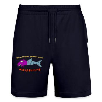 Meine Flossen gehören mir! Stop finning !!! - Stanley/Stella Unisex Bio Joggingshorts Trainer  - Dark navy - Vorne - Nik (191cm) & Marisol (170cm)