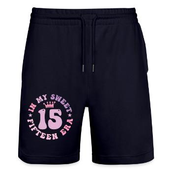 In My Sweet Fifteen Era 15th Birthday 15th - Stanley/Stella Trainer Unisex Organic Jogging Shorts - dark navy - Front - Nik (191cm) & Marisol (170cm)