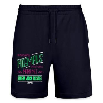 welpe cousine witzig windhund schwangerschaft - Stanley/Stella Unisex Bio Joggingshorts Trainer  - Dark navy - Vorne - Nik (191cm) & Marisol (170cm)