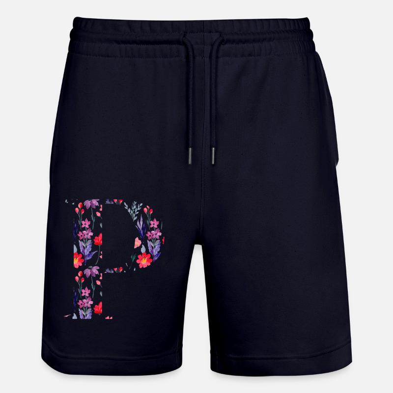 Personalisierter Blumenbuchstabe p - Geschenkidee - Stanley/Stella Unisex Bio Joggingshorts Trainer  - Dark navy