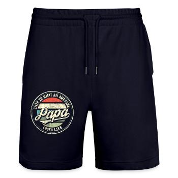 Meilleur papa fête des pères papa papa papa rétro cadeau - Short de jogging bio TRAINER Stanley/Stella unisexe - marine foncé - Devant - Nik (191cm) & Marisol (170cm)