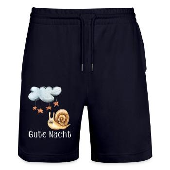 Gute Nacht Schnecke Nachthemd Schlafanzug Pyjama - Stanley/Stella Unisex Bio Joggingshorts Trainer  - Dark navy - Vorne - Nik (191cm) & Marisol (170cm)