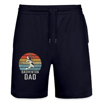 Badminton Badminton Dad - Stanley/Stella Trainer Unisex Organic Jogging Shorts - dark navy - Front - Nik (191cm) & Marisol (170cm)