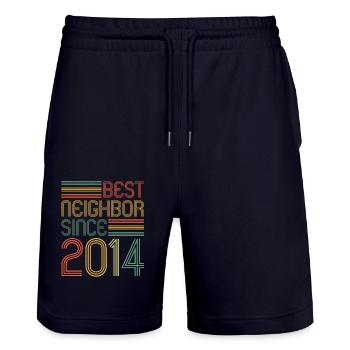 Best neighbor since 2014 Nachbarn Nachbar - Stanley/Stella Unisex Bio Joggingshorts Trainer  - Dark navy - Vorne - Nik (191cm) & Marisol (170cm)