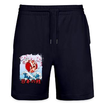 Japanese Koi Carp Angler - Stanley/Stella Trainer Unisex Organic Jogging Shorts - dark navy - Front - Nik (191cm) & Marisol (170cm)