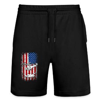 Hélicoptère drapeau américain des États-Unis - Short de jogging bio TRAINER Stanley/Stella unisexe - noir - Devant - Nik (191cm) & Marisol (170cm)