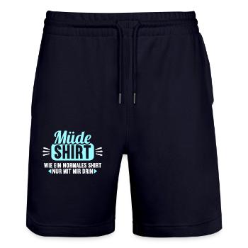 Müde Shirt wie normales Shirt nur mit mir drin - Stanley/Stella Unisex Bio Joggingshorts Trainer  - Dark navy - Vorne - Nik (191cm) & Marisol (170cm)