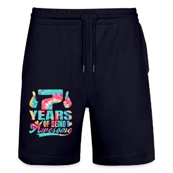 7ème anniversaire ou anniversaire 7 ans d’être - Short de jogging bio TRAINER Stanley/Stella unisexe - marine foncé - Devant - Nik (191cm) & Marisol (170cm)