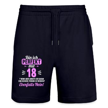 Bin ich perfekt mit 18 Jahren 18. Geburtstag - Stanley/Stella Unisex Bio Joggingshorts Trainer  - Dark navy - Vorne - Nik (191cm) & Marisol (170cm)