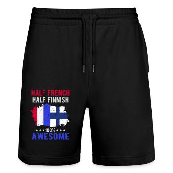 Halb Franzose Halb Finne - Stanley/Stella Unisex Bio Joggingshorts Trainer  - Schwarz - Vorne - Nik (191cm) & Marisol (170cm)