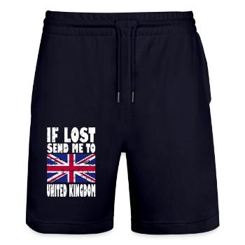 Slogan du drapeau du Royaume-Uni - Short de jogging bio TRAINER Stanley/Stella unisexe - marine foncé - Devant - Nik (191cm) & Marisol (170cm)