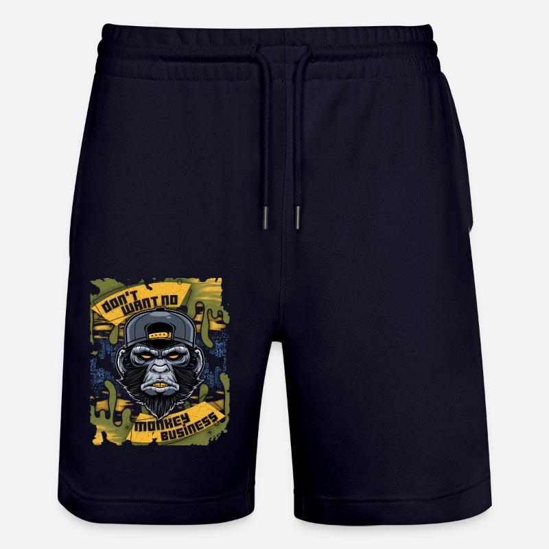 Affe, Monkey-Affe, lustiger Spruch Monkey-Business - Stanley/Stella Unisex Bio Joggingshorts Trainer - Dark navy