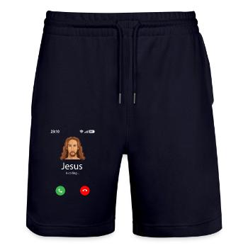 Jesus is calling - Stanley/Stella Trainer Unisex Organic Jogging Shorts - dark navy - Front - Nik (191cm) & Marisol (170cm)