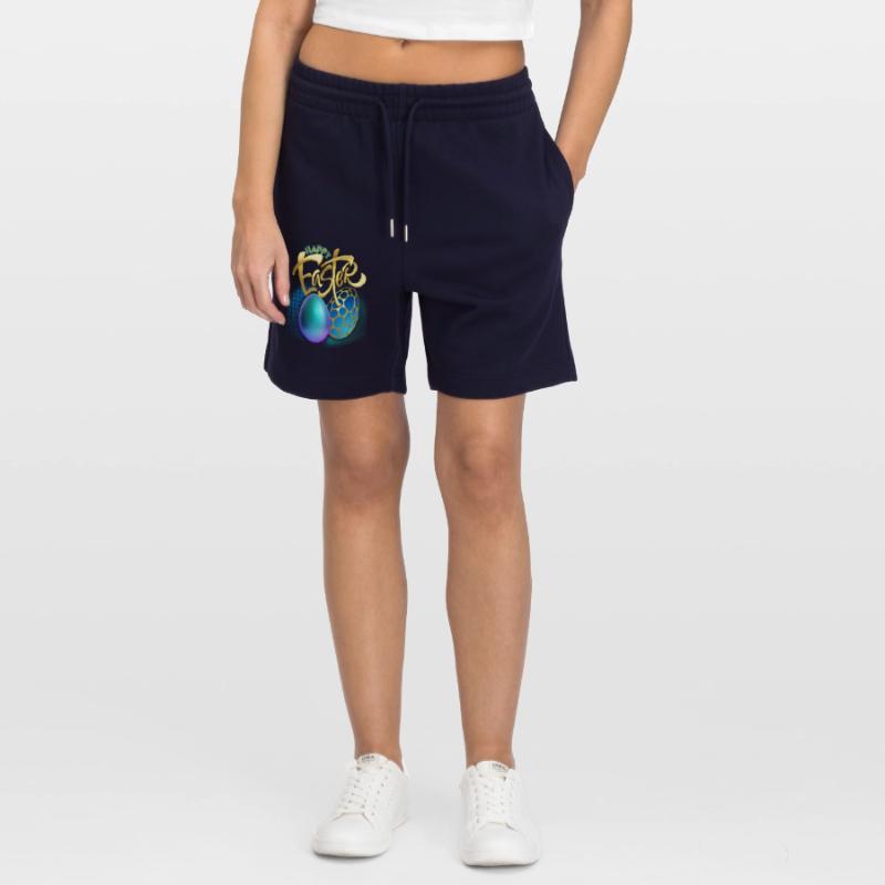 Happy-Easter Calligraphy Happy Easter 3d Easter Eggs Stanley/Stella Trainer Unisex Organic Jogging Shorts
