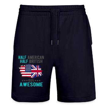 Halb Amerikaner Halb Britisch - Stanley/Stella Unisex Bio Joggingshorts Trainer  - Dark navy - Vorne - Nik (191cm) & Marisol (170cm)