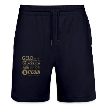 Bitcoin Sprüche Geld allein macht nicht glücklich - Stanley/Stella Unisex Bio Joggingshorts Trainer  - Dark navy - Vorne - Nik (191cm) & Marisol (170cm)