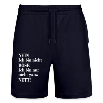 Nein ich bin nicht böse ich bin nur nicht ganz net - Stanley/Stella Unisex Bio Joggingshorts Trainer  - Dark navy - Vorne - Nik (191cm) & Marisol (170cm)