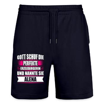 Erzgebirge Frau Namen Sachsen Alena - Stanley/Stella Unisex Bio Joggingshorts Trainer  - Dark navy - Vorne - Nik (191cm) & Marisol (170cm)