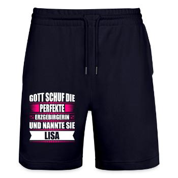 Erzgebirge Frau Namen Sachsen Lisa - Stanley/Stella Unisex Bio Joggingshorts Trainer  - Dark navy - Vorne - Nik (191cm) & Marisol (170cm)