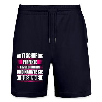 Erzgebirge Frau Namen Sachsen Susanne - Stanley/Stella Unisex Bio Joggingshorts Trainer  - Dark navy - Vorne - Nik (191cm) & Marisol (170cm)